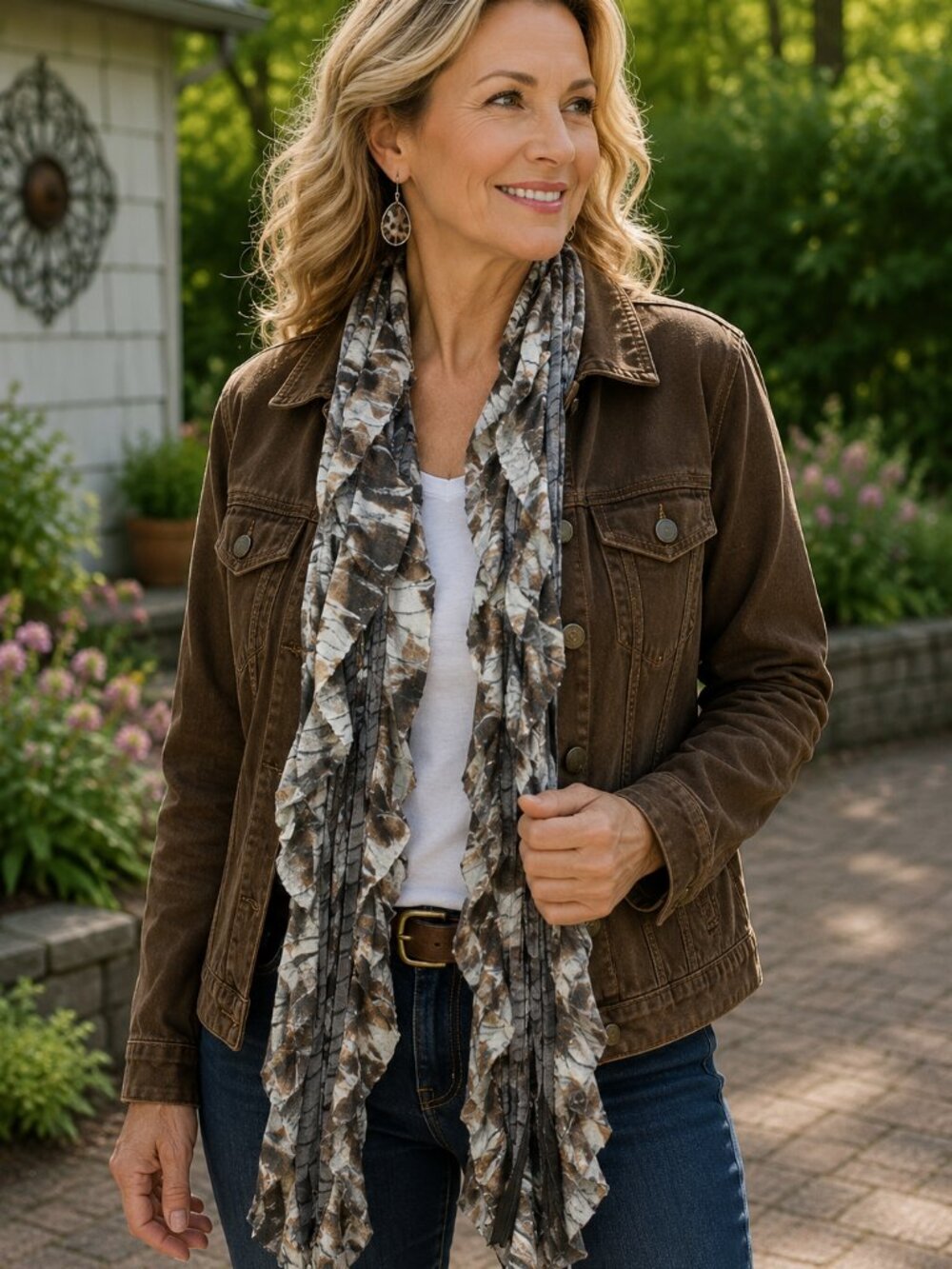 Brown Leopard Jersey Knit Flutter Scarf Lightweight Women Accessory